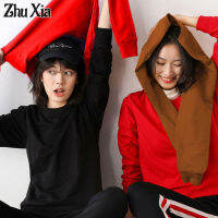 Zhu Xia เสื้อแจ็คเก็ตคู่รักทรงหลวมผู้หญิง,เสื้อสเวตเชิ้ตแขนคอกลมยาวไฮเอนด์สีทึบบาง