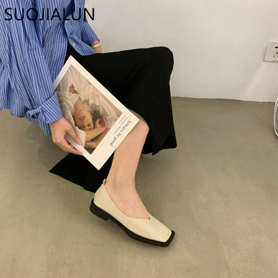 SUOJIALUN 2022 Spring New Flat Shoes Square Toe Square Toe Shallow Mouth Slip on Loafers Ladies Casual Shoes Zapatos Mujer