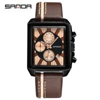 ⌚นาฬิกาควอตซ์ผู้ชาย SANDA 5003โครโนกราฟหนังนาฬิกาสุภาพบุรุษสายเหล็กแบรนด์ชั้นนำนาฬิกาสุดหรูวันที่กันน้ำกล่องการดรอปชิป