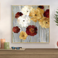 Barocco Abstract Red Flowers Hand Painted Oil Painting on Canvas Abstract Wall Art White Flower Painting Art for Modern Home Decor