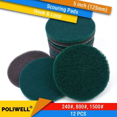 12PCS 5 Inch 125mm Round Hook&amp;Loop Industrial Scouring Pads Heavy Duty 240#/800#/1500# Nylon Polishing Pad for Kitchen Cleaning