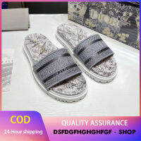 2023 Spring/Summer Womens D-letter embroidered printed slippers, new versatile flat, flat, and single sided beach sandals