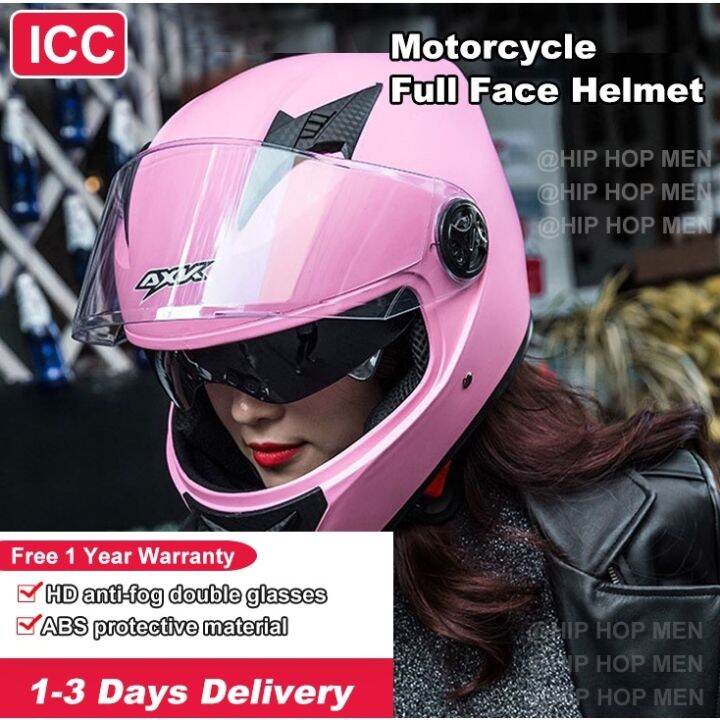 ICC Motorcycle Full Face Helmet For Women Dual Visor Standard Flip Up