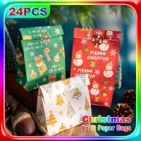 24 Sets Holiday Countdown To Christmas Advent Calendar Kraft Paper Gift Bags Cookies Pouch Supplies Party Favor Packing Pack Set