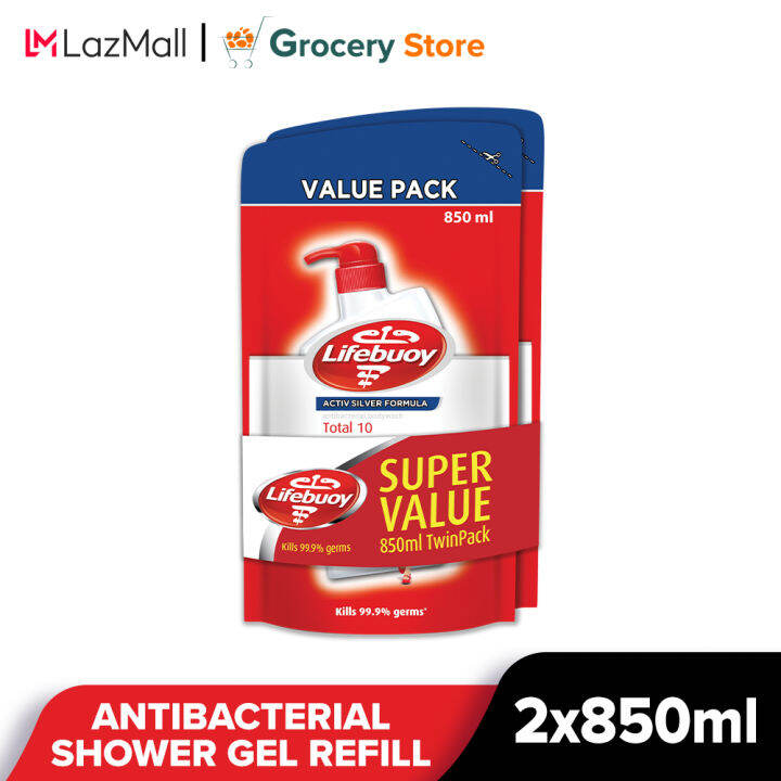 Lifebuoy Antibacterial Shower Gel Refill Total 10 Twin Pack 850ml x 2