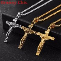 Granny Chic Fashion Cross Crucifix Jesus Pendant &amp; Necklace Silver Gold Color Stainless Steel Men Chain Christian Jewelry Gifts