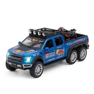 1:32ฟอร์ด Raptor F150กระทิงแดงฉบับ6x6อัลลอยปิดถนนรถกลับไปที่เสียงและแสงเครื่องประดับรุ่น