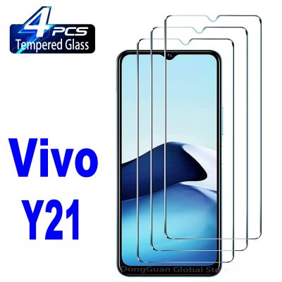 ฟิล์มปกป้องหน้าจอกระจกนิรภัยสำหรับ Vivo Y21 2/4ชิ้นใหม่