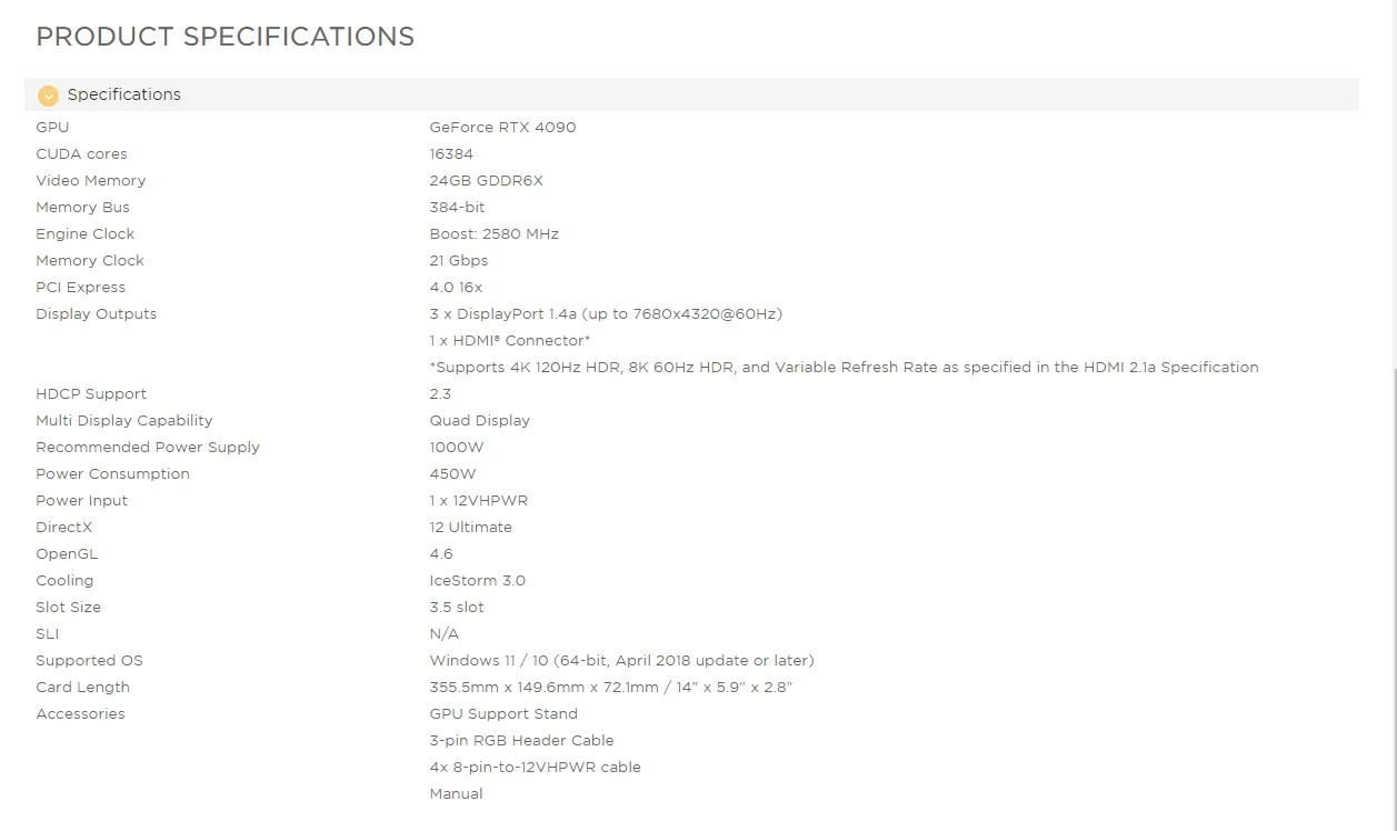 ZOTAC GeForce RTX 4090 AMP Extreme AIRO 24GB of GDDR6X Graphics Card - ZT-D40900B-10P