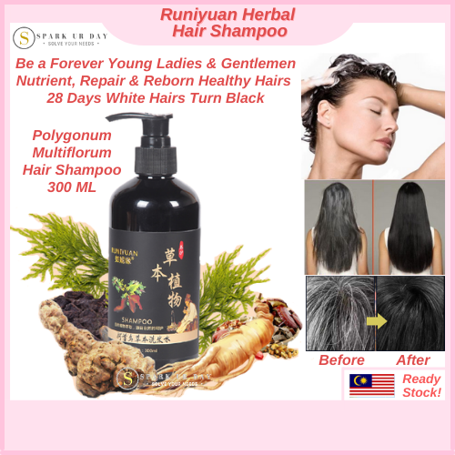 RUNIYUAN Hair Shampoo Traditional Herbal Natural Polygonum Multiflorum White Grey Hair Turn Black Anti-Dandruff Moisture Oil Control Deep Cleansing Nutrition Repair Rebuild Arborvitae Leaves Ginseng | Syampu Rambut Hitam | 何首乌洗发水 300ml | RUNIYUAN Hair Shampoo Traditional Herbal Natural Polygonum Multiflorum White Grey Hair Turn Black Anti-Dandruff Moisture Oil Control Deep Cleansing Nutrition Repair Rebuild Arborvitae Leaves Ginseng | Syampu Rambut Hitam | 何首乌洗发水 300ml |