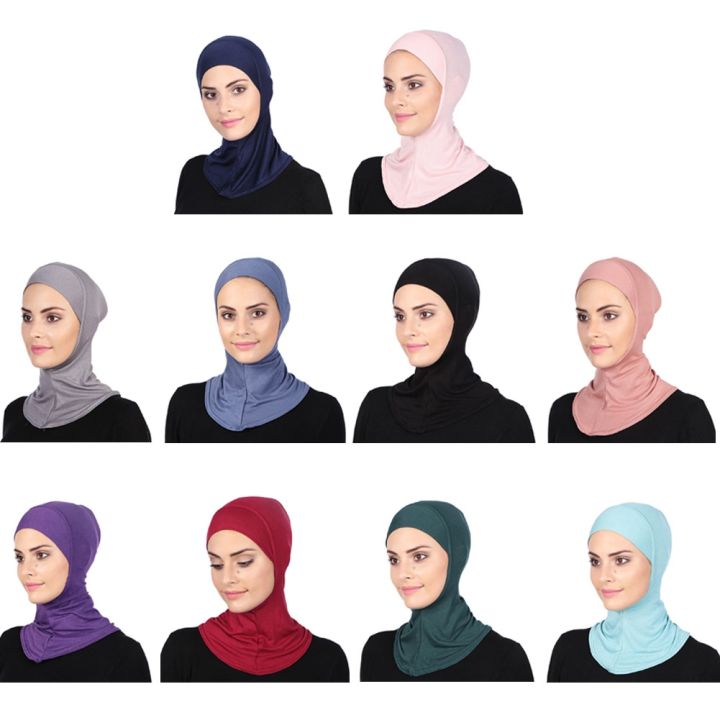 นุ่มมุสลิมคลุมทั้งหมดด้านในhijab-bonnetหมวกผ้าคลุมศีรษะอิสลามคอหมวกไหมพรมอิสลามเครื่องประดับศีรษะผ้าคลุมหน้าและคอ