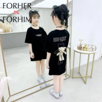 FORHER FORHIM หญิงฤดูร้อนเด็กใหม่เสื้อยืดกระโปรงขนาดกลางและขนาดใหญ่เด็กอินเทอร์เน็ตคนดังหมีเสื้อยืดกลาง-ยาวเสื้อแฟชั่น FH1511