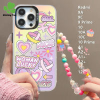 เคสสำหรับ Redmi 9A / 9C / Redmi 9 Prime / 10A / 10C / 10 / Redmi 10 Prime / A1 / A2 / A1 + / A2 + / Redmi 12 / 12C สีแฟชั่นเคสโทรศัพท์การ์ตูนเคสกันกระแทก TPU แข็งรูปหัวใจ + สายคล้อง