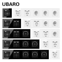 UBARO EU Standard Tempered Luxury Crystal Glass Panel Wall Socket Power Outlet Electrical Usb Type C 5V 2100mA Ac110-250V 16A