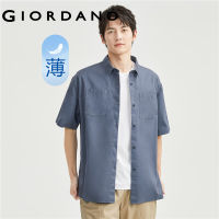 GIORDANO Men Shirts Double Pockets 100% Cotton Summer Shirts Short Sleeve Solid Color Loose Fashion Casual Shirts 13043302