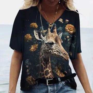 Women's Get on My Level Giraffe V-Neck T-Shirt