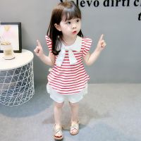 Girls short sleeve suitชุดสูทแขนสั้นเด็กผู้หญิงกางเกงขาสั้นชุดสองชิ้นเสื้อผ้าเด็กผู้หญิงน่ารัก6ด1~3ปี