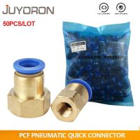 50pcs/lot Pneumatic connector PCF 4mm-12mm fitting thread 1/8" 1/4" 3/8" 1/2" air tube Thread Female Straight Air Fitting Pipe Fittings Accessories