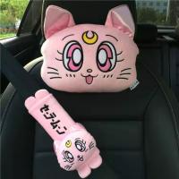 Plush Car Pillows Luna Cat Seat Neck Support Car Headrest Pillow Auto Neck Rest Cushion Interior Car Accessories