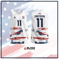 WHITE USA Volleyball Jersey Ver. 2 (แขนกุด)