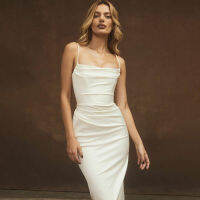 Modelhouses # Women Slim Slip Dress, Adultsoomph แขนกุดสีทึบสายสปาเก็ตตี้ชิ้นเดียว