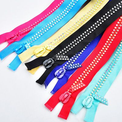 1 Pcs 60cm Rhinestone Zipper High Quality Shiny Open-End Zippers For Sewing Diy Jacket Coat Clothing Accessories Door Hardware Locks Fabric Material
