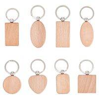 40 Pcs Wooden Blank Key Chain Tags Rectangle/Heart/Oval/Flat Round Wood Keychains for DIY Craft Making