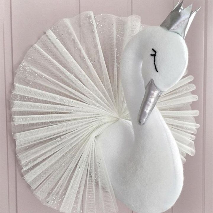 baby-girl-room-decor-plush-animal-head-swan-wall-home-decoration-baby-stuffed-toys-girls-bedroom-accessories-kids-child-gift