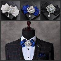 ✺♣ New British Bow Tie for Mens High-end Business Banquet Wedding Accessories Luxury Rhinestone Handmade Bowtie Pocket Towel Set