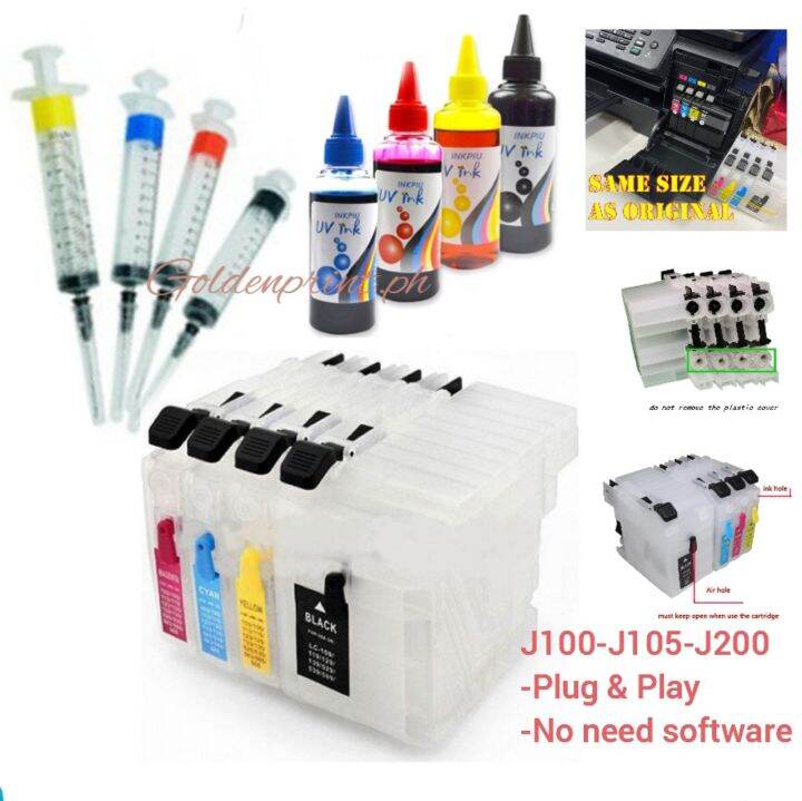 Brother Printer J100 J105 J200 Refillable Cartridge Continuous Ink