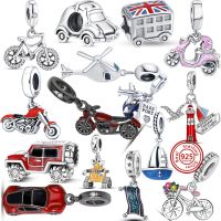 925 Silver Motorcycle SUV Car Bike Sailboat Magic Blanket Airplane Vehicle Beads Fit Original Pandora Charm Bracelet DIY Jewelry