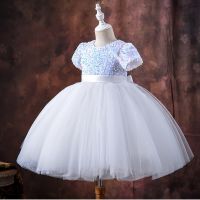 Flower Girls Wedding Party Evening Dresses 3 8 Yrs Sequin First Communion Ceremony White Gown Children Birthday Princess Dress