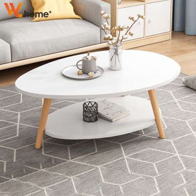 Wooden Coffee Table Double Layers Living Room Table Ellipse Coffee Table Side Table Nordic Modern Style Simple Tea Table