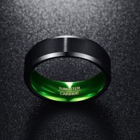 Top Quality Ring 8MM Wide Black Flat Matte Surface Green Inner Ring Tungsten Steel Ring for Woman Man