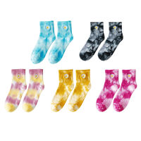 1pair Women Men Gift Tie Dye Spring Summer Stretchy Soft Funny Printed Casual Cotton Blend Crew Socks Daily Breathable Fashion