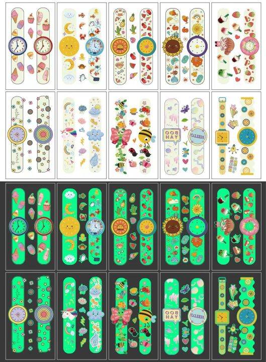 hot-dt-๑-10-pack-glowing-tattoos-facial-temporary-color-kids-stickers