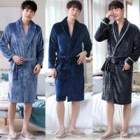 Men Casual Kimono Bathrobe Autumn Winter Flannel Long Robe Thicken Warm Sleepwear Nightgown Male Casual Home Wear Bath Robe