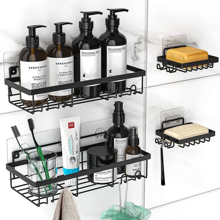 Moforoco Shower Caddy Shelf Organizer Rack, Self Adhesive Black Bathroom  Shelves Basket, First Apartment Essentials
