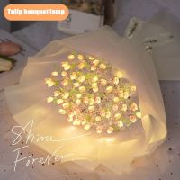 №✥☎ LED Tulip Bouquet Night Light DIY Simulation Flower Atmosphere Desk Light Romantic Bedside Flower Lamp Gift Cafe Home Room Decor