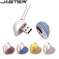 JASTER metal diamond love heart shape USB Flash Drives hearts with chain pendrive 4GB 8GB 16GB 32GB necklace memory stick