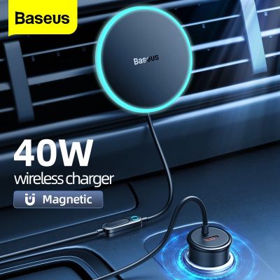 Baseus 40W Car Wireless Phone Charger Stand Fast Charging USB C Car Charger For iPhone 14 13 12 Pro