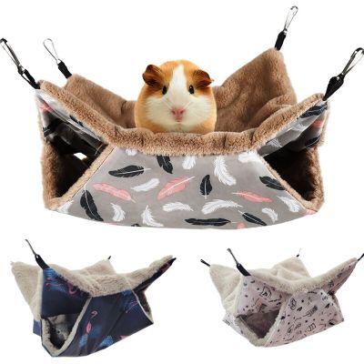 Double Layer Ferret Hamster Cage Hammock Bed Winter Warm Pet House Home for Animals Chinchilla Squirrel Guinea Pig Sleeping Bags Beds