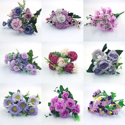 【cw】 Purple autumn fakepeony silk flower autumn gerbera daisy artificial plastic flower wedding home accessories decoration 【hot】