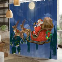 Christmas Shower Curtain Santa Claus Elk Winter Holiday Curtain For Bathroom Xmas Eve Tree Bath Decor Curtains Sets With Hooks