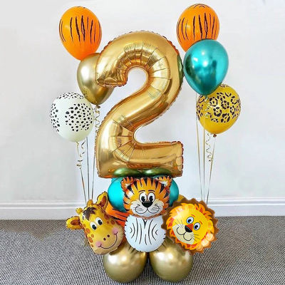 18 Pcs สัตว์ป่าชุดบอลลูน Chrome Metallic บอลลูน 32 นิ้วทองจำนวน Globos เด็กวันเกิด Baby Shower Decor-iewo9238