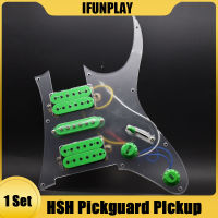 โปร่งใสด้วยสีเขียว HSH โหลดกีตาร์ไฟฟ้า Prewired Pickguard Pickup พร้อมเซรามิค Double Colis Humbucker Pickups