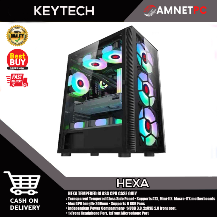 AMNETPC KEYTECH HEXA Mid Tower Gaming Case Tempered Glass, Cheapest ...