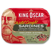 คิงออสการ์ ปลาซาดีนในน้ำมันมะกอกผสมพริกไทยบด 106 กรัม - King Oscar Sardines with Cracked Pepper 106g