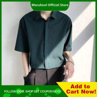 เสื้อเชิ้ตแขนสั้น MARUHOOL เทรนด์หรูหราเบาสำหรับผู้ชายเสื้อเชิ้ตสุดเท่มีระบายผ้าไอซ์ซิลค์บางสำหรับฤดูร้อนผ้าม่านง่ายต่อการรีดเสื้อเสื่อทรงหลวมพอดีตัวลำลอง