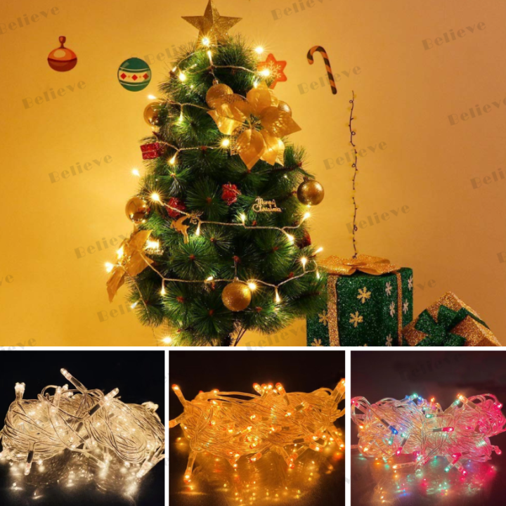 80LED,3M,Assorted,Warm White Light Transparent Line Wire,Rice Lights  Controller,String Lights,Steady,Blinking,Christmas Tree Lights,LED,White,BELIEVE  | Lazada PH